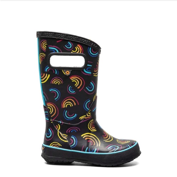 Bogs Other - Bogs Wild Rainbows Rain Boots Waterproof Rubber Black Pink Kids Youth Size 2